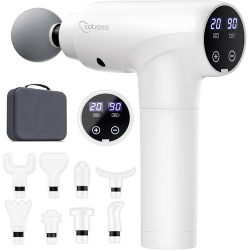 Massagepistole, Muskel Percussion Massagegerät, Massage Gun mit LED-Touchscreen, 20 Geschwindigkeiten, 9 Massageköpfe, Tragetasche, Leise Elektrische Massage Pistole, Geschenk für Männer & Frauen