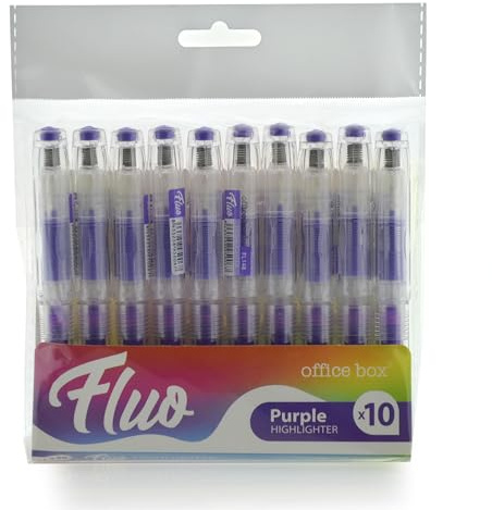 office box, Fluoreszierende Textmarker mit nachfüllbarer Tinte, umweltfreundlich, flüssig und erstaunlich, ideal für Federmäppchen, 10 Stück, Violett
