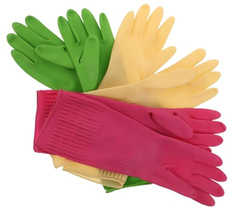 Beaupretty 3 Pairs Reusable Latex Kitchen Gloves Non Slip Long Arm Dishwashing Mittens for Household Cleaning Durable Thickened Protective Gloves for Washing Dishes Laundry Pet Care and More