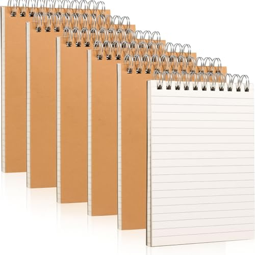 6 Stück A6 Spirale Notizblock, kleines Spiral-Notizbuch, liniert Tagebücher mit insgesamt 480 Blatt/960 karierte Seiten, Kraft Hardcover für Zuhause, Schule und Arbeit