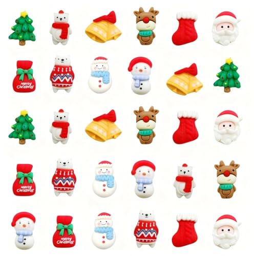 YTAXYZWR Mini Weihnachtsdekoration 40 Stück – Set aus Harz, DIY Deko für Weihnachten, Schneemann Rentier Santa, klein bunt für Baum Schmuck Geschenk Basteln （Ohne Haken）