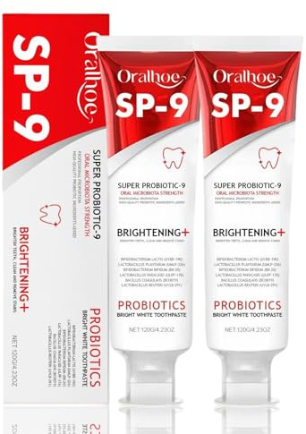 Lot de 2 dentifrices blanchissants probiotiques Sp-9 120 g | Probiotics Bright White, blanchiment des dents, soin de nettoyage en profondeur