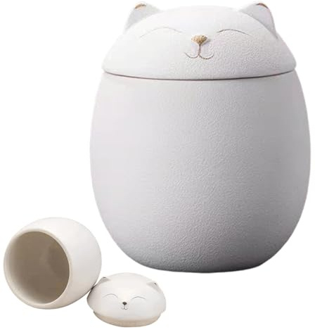 Eventerde Urnas para Cenizas De Gato, Urna de Recuerdo de Cremación para Gato en Cerámica, Caja Conmemorativa para Estante Chimenea con Recuerdo de Pelo y Huella Pata en Yeso