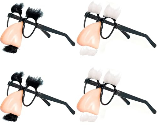 FengYour Lustige Brillen,4PCS Lustige Verkleidungsbrille Große Nase Lustige Brille Mit Augenbraue Halloween Partybrille Kostüm Party Brille für Foto Requisiten Fiesta Karneval Party Favor