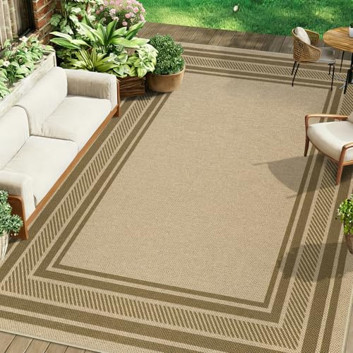 Famibay Outdoor Teppich 200x300cm Braun Groß Balkon Teppich Waschbar rutschfest Jute Indoor Outdoor Teppiche für Wohnzimmer Balkon Garten Terrasse Jute Aussehen