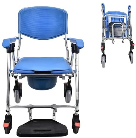 YAOYAOO Dusch-Toilettenrollstuhl klappbar 150kg Blau