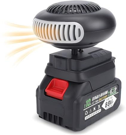 Elprico Heizlüfter mit Akku, 12000 MAh 170 W Tragbare Wiederaufladbare Heizung mit 2 USB-Anschlüssen, für Autoheizungs-Defogger Im Freien(Ladegerät und Kabel sind nicht im Lieferumfang enthalten)