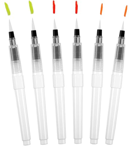 6 Pcs Watercolour Brush Pens with Refillable Reservoir, Water Brush Pens | With 3 sizes Fine Tips, Refillable Water Brushes for Watercolour Painting, Blending & Sketching