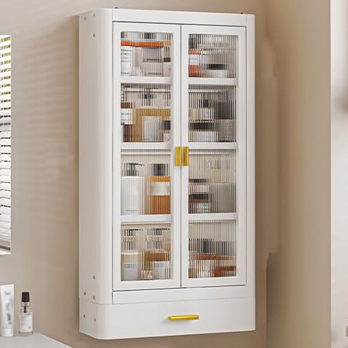 Armario De Cocina Muebles Cocina Pared con Cajones Fabricado en Acero Al Carbono Estantes De Altura Ajustable Diseño De Doble Puerta Magnética Armario Baño Suspendido(White,40x14x81cm)