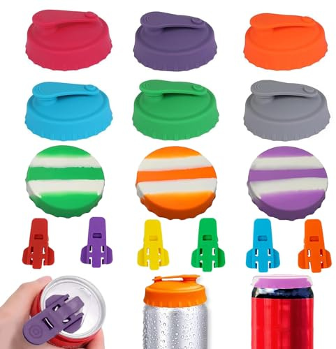 15PCS Silicone Can Covers for Drinks Cans UK, Reusable Coke Can Lids | Leak-Proof Dustproof Can Lids for Fizzy Drinks with 6 Manual Easy Can Openers for Standard Size Cans Soda Beer Drinks