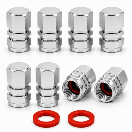 Aluminium Ventilkappen für Autoreifen, Universal, für PKW, SUVs, Fahrrad, LKW und Motorräder, Robustes luftdichtes Siegel, Easy-Grip-Einsatz, Schrader-Ventile (8X Silber)