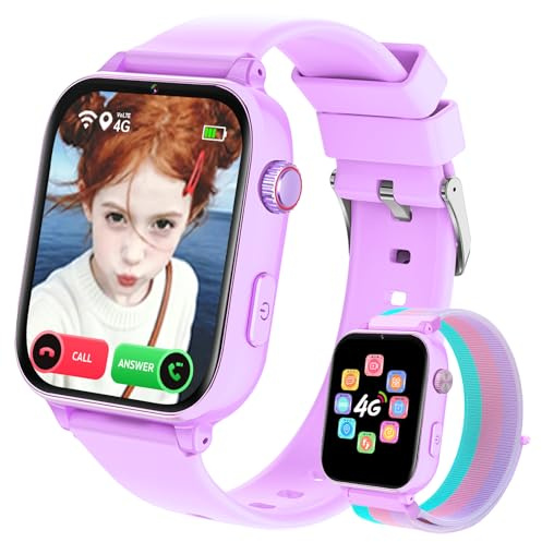 Montre Connectée Enfant, Smartwatch GPS/Téléphone/Appels Vidéo/Chat Vocal | SOS/Mode École/Réveil/Appareil Photo/Podomètre, Montre Intelligente Pour Enfant Cadeau pour Garçons et Filles, Violet
