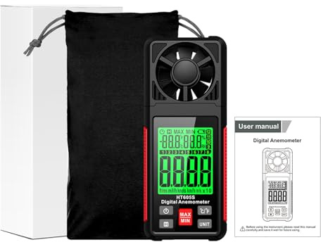 GOWENIC Handhållen Digital Vindmätare med Bakgrundsbelyst LCD för Utomhusaktiviteter VVS-testning Drönarflygande Bärbar Vindhastighetsmätare för Utomhusentusiaster (HT605S Inget batteri)