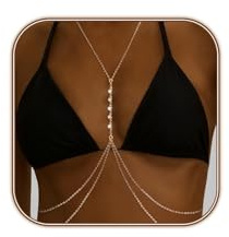 RIXERKOC Cadena del Cuerpo para Mujer Chapada en Oro de 14K, Cadena de Cintura para Sujetador Tipo Bikini Sexy Ajustable Capas Joyas Corporal Cristal para la Playa en Verano