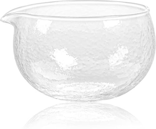 Ciotola in vetro con beccuccio, realizzata a mano, in vetro borosilicato testurizzato, 400 ml, resistente al calore, in stile giapponese, per tè matcha, zuppa, insalata o porridge, senza gocciolamento