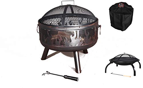 Texas Steel Fire Pit 60CM with Chromed grill + FREE rain cover + Free Dia.56cm Camping Fire pit(Grill, Folding Legs, Carry Bag)