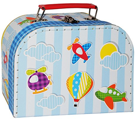 alles-meine.de GmbH 1 Stück Koffer/Kinderkoffer - KLEIN - Flugzeuge - Helikopter - Heißluftballon - 20 cm - Pappkoffer - Puppenkoffer - Kinder - Pappe Karton - Flugreise ..