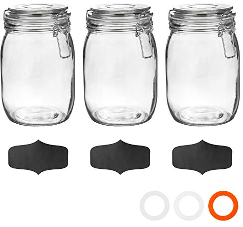 Argon Tableware Glaspeichergläser Mit Etiketten - 1L - Weißer Siegel - Pack Von 3