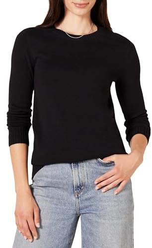 Amazon Essentials Pull À Col Rond 100 % Coton (Disponible en Grande Taille) Femme, Noir, L