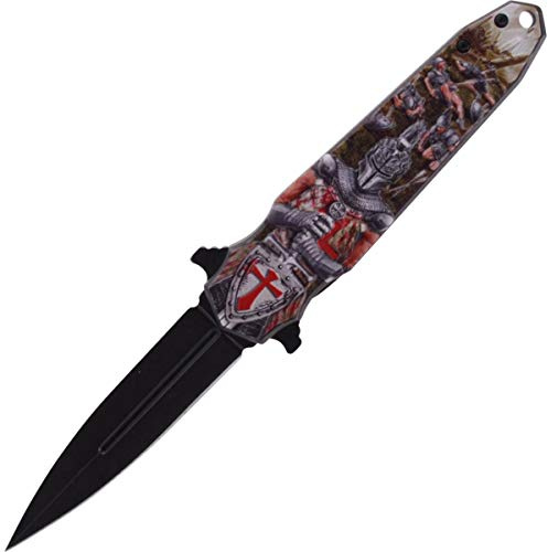 Ruian Fly Cutlery Klappmesser Templerritter bunt, mit rotem Kreuz und Stahlklinge