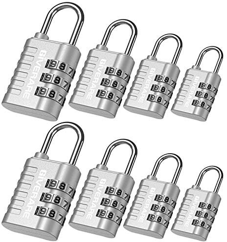 GIVERARE Paquete de 8 candados de combinación, candado de 3 dígitos sin llave, cerraduras de equipaje reajustables para mochila, gimnasio, escuela y casillero de empleados, cerradura de viaje
