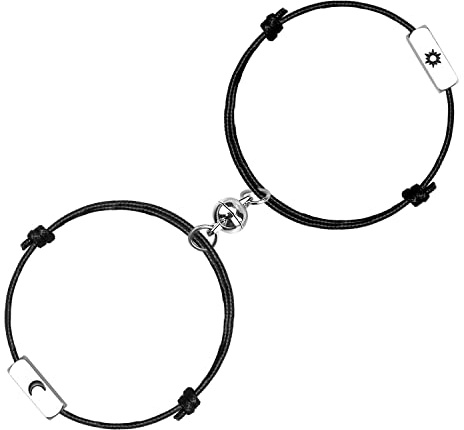free-space Coppia Braccialetti Magnetici con Campana di Attrazione del Cuore Braccialetti Reciproci Coppia Regali per Fidanzato Fidanzata Sua Lei Donne Uomini Ama Lui La Sua Amicizia (Sun Moon Black)