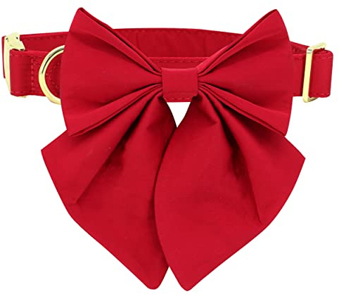 Beirui Personalisiertes Hundehalsband mit großer Schleife für den Urlaub, niedliches Hundehalsband mit goldener Metallschnalle, weiches und langlebiges Halsband für Jungen und Hunde (rot, XS)