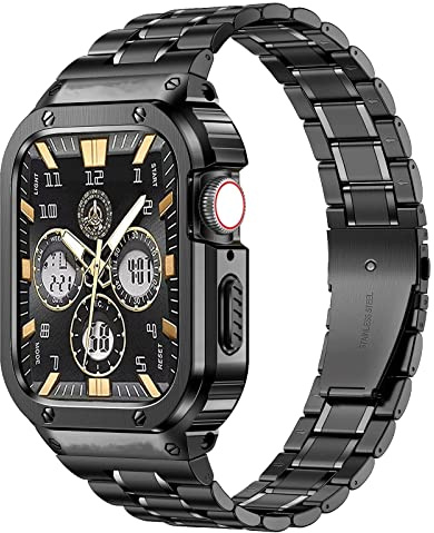 MioHHR Bracelet en Acier Inoxydable Compatible avec Apple Watch 44mm 38mm 40mm 41mm 42mm 45mm 46mm 49mm- Bracelet Métal pour iWatch Série 11/10/9/8/7/6/5/4/3/2/1/SE/Ultra