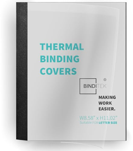 Binditek 20 Pack Thermal Binding Presentation Covers, 1/16 Inch Spine Holds 15 Sheets, Ultra Clear Front Cover, Black Paper Back Cover, Letter Size, for Students and Coworkers
