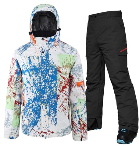HOTIAN Conjunto de chaqueta y pantalones de esquí para hombre, traje de snowboard impermeable para exteriores, chaquetas de nieve de invierno resistentes al viento, traje de nieve de montaña, XL