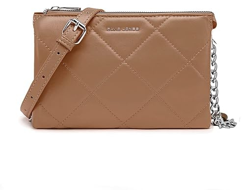 David Jones - Petite Pochette Bandoulière Femme - Sacoche Chaînes Simili Cuir Matelassé - Sac à Main Soirée Besace Porté Epaule Téléphone - Mode Tendance Elégant - Clutch Ville - Vieux Rose