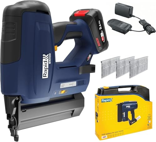 Rapid BNX50 18V Batteridriven Dyckertpistol, Sladdlös Häftpistol, Justerbart Spikdjup, Enkelskott Eller Stötskott, För Golvlister Och Foder, Med 2.5Ah-batteri, Laddare Och Väska (5001498)