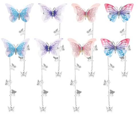 ECSiNG 4 Paar (8 Stück) Schmetterling Haarspangen Feenhaarspange Quaste Haarschmuck Elegante Kopfbedeckung Haarschmuck für Mädchen Frauen