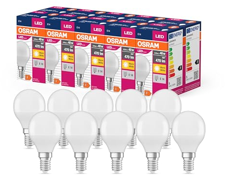 OSRAM Valeur d'étoile LED Classic P40 LAMPE LED pour la prise E14, forme de goutte, FR, 470 lumens, blanc chaud (2700k), remplacement des ampoules de 40W conventionnelles, non dimmables, 10 pack