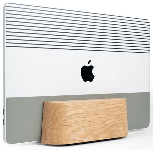 Adjustable Vertical Laptop Stand for Desk, Wooden Laptop Holder, MacBook Pro Stand, Wood Mac Air Dock (Solid Oak)