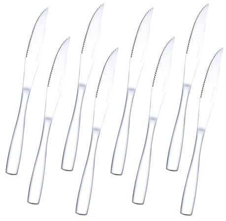 Asking Stainless Steel Steak Knife, Set of 8 Sharp Serrated Dinner Knives for Steak