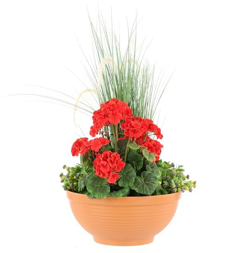 botle Vaso per piante rotondo, 5,5 l, in terracotta, Ø 34 cm, in plastica, per composizioni floreali, altezza 13,6 cm