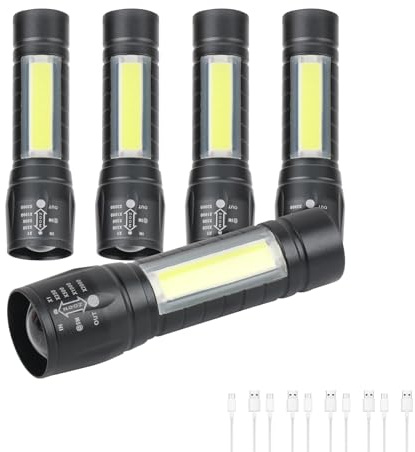Hilngav 5 Pack Mini Small Pocket LED Flashlight USB-C Rechargeable High Lumens Bright Powerful EDC Flash Lights - Aluminum Handheld Flashlight Bulk for, Portable Camping Christmas Gifts