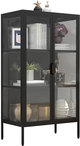 VCM Standvitrine 60x35x110 cm 2 Türen 3 Fächer Präsentationsvitrine | Offene Ausstellung von Deko und Sammlerstücken - Wohnzimmer oder Büro - für Sammler und Deko-Fans - Stahl, Glas