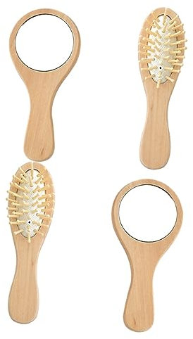 Ipetboom 2sätze Tragbarer Holz-kamm Mit Massagefunktion Und Schminkspiegel Kompakt Leicht Für Reisen Und Alltag Als Geschenk Für Damen Und Herren Praktisches Spiegel-kammset