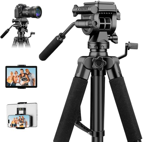 JOILCAN 190cm Trépied Appareil Photo pour Sony/Canon/Nikon, Léger Trépied Caméra en Aluminium avec Tête pan Amovible à 3 Voies, Trepied Smartphone avec Support pour Tablette/Téléphone pour iPhone