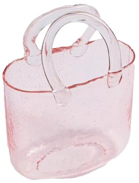 Mokylor Vase à Main en Verre pour Décoration de Table, 27,9 Cm, Forme de Sac à Main, Vase à Fleurs Unique Décoratif, Bol à Poisson, Sac à Main, Vase Mignon avec Bulle, Vase à Large(Rose)