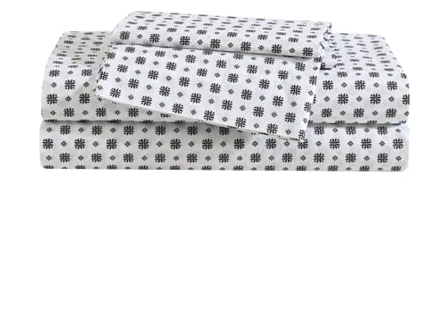 Eddie Bauer - Twin Sheet Set, Premium Cotton Percale Bedding Set, Super Soft Home Decor, Oeko-Tex Certified (Fairisle Sprinkle Black, Twin)