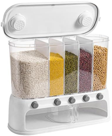 Cereal Containers Storage - 20kg Wall Mounted Rice Container | Dry Food Dispenser Grain Rice Bucket With Multi Compartments, Grid Rice Bucket Household, Kitchen Accessories Home Organization