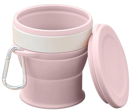 Faltbare Becher mit Deckel, 250 ml, Silikon, wiederverwendbar, faltbar, Campingbecher, wiederverwendbar, klein, tragbar, erweiterbar, Trinkbecher, Teleskop-Campingbecher zum Wandern