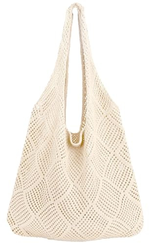 HEVIBK Strandtasche Damen Häkeltasche für den Sommer, Sommer Urlaub Ästhetische Strick Boho Umhängetasche für Frauen beige