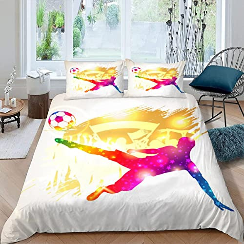 Parure de lit en microfibre douce avec housse de couette et taies d'oreiller Motif ballon de football 3D pour adultes et adolescents 230 x 220 cm