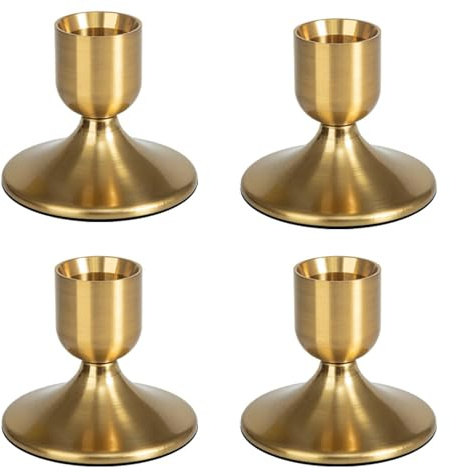 XNSHUN Gold Kerzenständer Kerzenhalter, Metall Stabkerzen Tischdeko, Candlelight Dinner Kerzenhalter, Vintage Retro Deko, Kerzenhalter Für Hochzeitstisch Mittelstücke (4er Set)