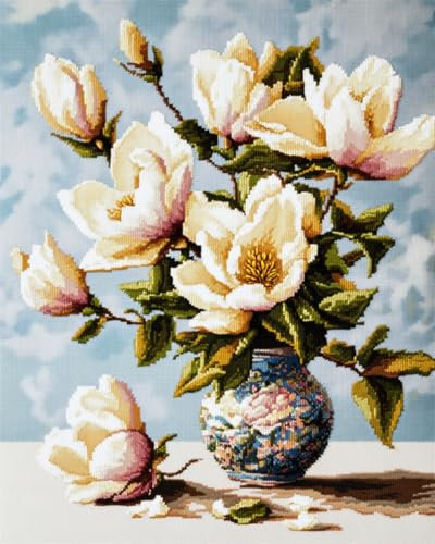 N.LANSHAN DIY Knüpfteppich Diy-Bastelset „Pink Magnolia“，Fantasieblumen，Diy-Teppichherstellungsset，Kreuzstichset，Teppichherstellung，Handarbeit Für Anfänger，Heimdekoration 90x120cm
