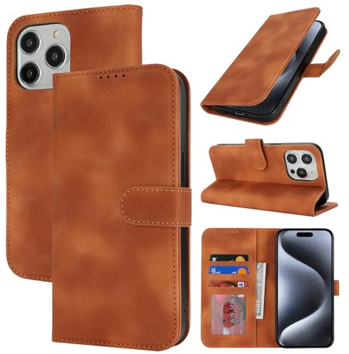 Zouzt Hülle für iPhone 15 Pro Max 6,7, Premium PU Leder, Vintage Hellbraun | Handyhülle mit Kartenfächern, Magnet Klapp Schutzhülle, Stoßfeste TPU-Innenhülle, Frauen Männer, Leather Wallet Phone Case